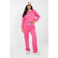 Love Lace Women's Embroidered Cropped Sweatshirt Tracksuit Set in Pink