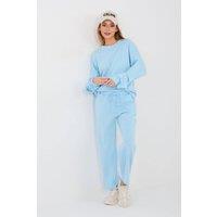 Love Lace Women's Viscose Elastane Sweatshirt Pants Set with Rose in Blue
