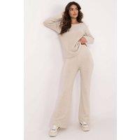 Love Lace Women's Casual Viscose Sweater & Wide Leg Pants Set in Beige