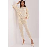 Love Lace Women's Velour Bow Detail Sweatshirt & Pants Set in Beige