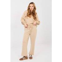 Love Lace Women's Viscose Elastane Casual Sweatshirt Trousers Set in Beige
