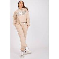 Love Lace Women's Cotton Casual Tracksuit Set Sweatshirt & Pants in Beige