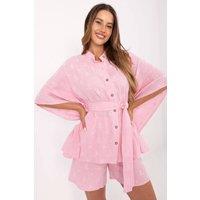 Love Lace Women's Muslin Cotton Embroidered Shirt & Shorts Set in Pink | Size: S/M