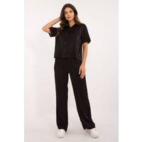 Love Lace Women's Classic Cotton Blend Top & Wide Leg Set in Black | Size: S/M