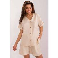 Love Lace Women's Summer Cotton Blend Shirt & Knee Shorts Set in Beige | Size: S/M