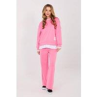 Love Lace Women's Minimal Casual Tracksuit Set with Straight Pants in Pink