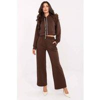 Love Lace Women's Jet Embellished Hoodie & Wide Leg Pants Set in Brown