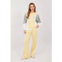 Love Lace Women's Soft Touch Sequin Logo Tracksuit Set in Yellow
