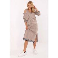 Love Lace Women's Zip Hoodie Midi Dress Casual Set in Beige