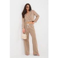 Love Lace Women's Elegant Blazer & Straight Leg Trousers Set in Beige