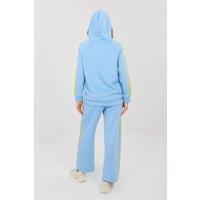 Love Lace Women's Hooded Zip Tracksuit Set with Striped Pants in Blue