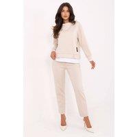 Love Lace Women's Soft Viscose Elastane Casual Set Sweatshirt Pants in Beige
