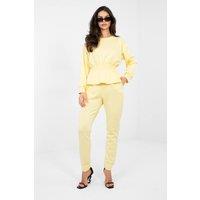 Love Lace Women's Minimalist Soft Stretch Sweatshirt Pants Set in Yellow
