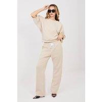 Love Lace Women's Butter Soft Striped Tracksuit Set Blouse Pants in Beige