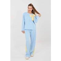 Love Lace Women's Casual Bow Detail Wide Leg Tracksuit Set in Blue