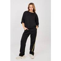 Love Lace Women's Buttery Stripe Tracksuit Set Sweatshirt Pants in Black