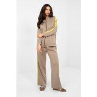 Love Lace Women's Striped Hooded Zip Tracksuit Set with Pockets in Beige