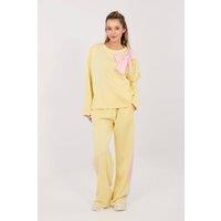 Love Lace Women's Casual Bow Front Wide Leg Tracksuit Set in Yellow
