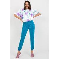 Love Lace Women's Velour Pattern Blouse & High Waist Pants Set in Blue | Size: Small