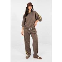 Love Lace Women's Soft Buttery Striped Tracksuit Set in Brown