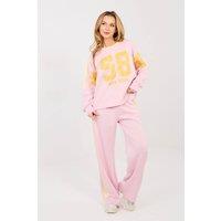 Love Lace Women's Sporty Striped Tracksuit Set with Sweatshirt in Pink