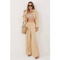 Love Lace Women's Viscose Elastane Long Sleeve Shirt Trouser Set in Beige