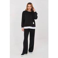 Love Lace Women's Minimal Casual Tracksuit Set with Patches in Black