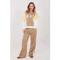 Love Lace Women's Buttery Sequin Tracksuit Set with Wide Pants in Beige