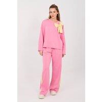 Love Lace Women's Paris Bow Detail Casual Wide Leg Tracksuit Set in Pink