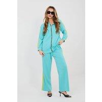 Love Lace Women's Paris Stripe Hooded Tracksuit Set Pants in Blue