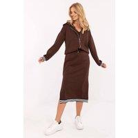 Love Lace Women's Casual Hooded Sweatshirt Midi Dress Set in Brown