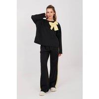 Love Lace Women's Casual Bow Detail Wide Leg Tracksuit Set Style 224803 in Black