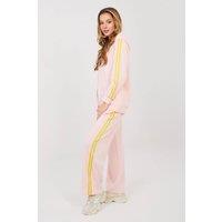 Love Lace Women's Stripe Zip Hoodie & Wide Leg Pants Set in Pink