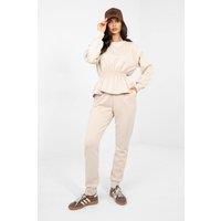 Love Lace Women's Minimalist Butter Soft Sweatshirt Trouser Set in Beige
