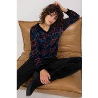Love Lace Women's Velour Checkered Blouse & Pants Set in Black | Size: S/M