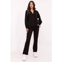 Love Lace Women's Minimalist Wrap Blouse Lounge Trouser Set in Black