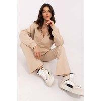 Love Lace Women's Cotton Wrap Blouse Wide Waist Trousers Set in Beige