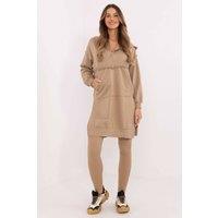 Love Lace Women's Cotton Elastane Long Sweatshirt Leggings Set in Beige