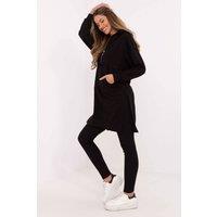Love Lace Women's Cotton Elastane Long Hoodie Leggings Set in Black