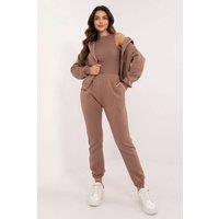 Love Lace Women's Cotton Elastane Melange Zip Hoodie Sweats Set in Brown