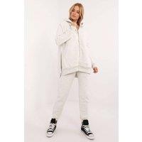 Love Lace Women's Cotton Elastane Zip Hood Tracksuit Set in Grey