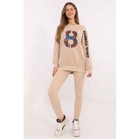 Love Lace Women's Cotton Blend Sweatshirt & Leggings Set Style 206103 in Beige