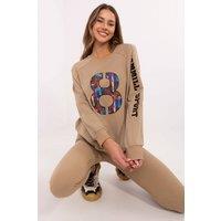 Love Lace Women's Cotton Blend Sweatshirt & Leggings Set in Beige