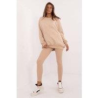 Love Lace Women's Cotton Elastane Leggings & Sweatshirt Set in Beige