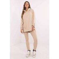 Love Lace Women's Cotton Polyester Hoodie Sweatshirt Legging Set in Beige