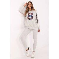 Love Lace Women's Cotton Blend Hoodie & High Waist Leggings Set Style 206109 in Grey