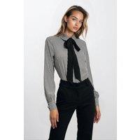 Love Lace Women's Work Bow Long Sleeve Shirt Tailored Print in Black | Size: 36