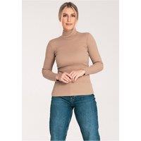 Love Lace Women's Classic Cotton Turtleneck Long Sleeve Ribbed in Beige | Size: Small