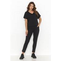 Love Lace Women's Elegant Knitted Oversize Shirt & Long Pants Set in Black | Size: 36