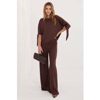 Love Lace Women's Viscose elastane blouse & wide trouser set in Brown